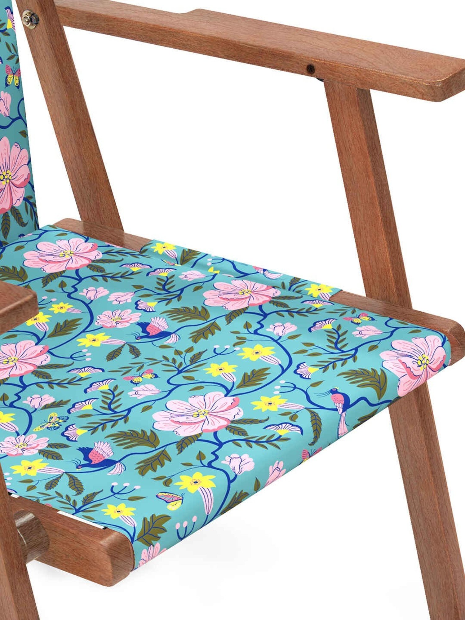 Chumbak Bistro Spring Bloom Floral Black Wood Folding Chair