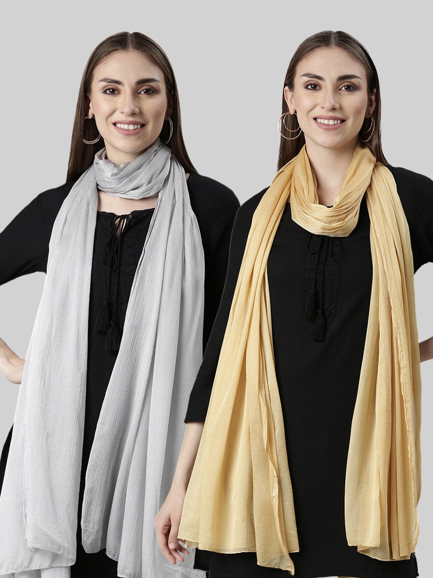 TWIN BIRDS Silver & Gold Dupatta - Pack of 2