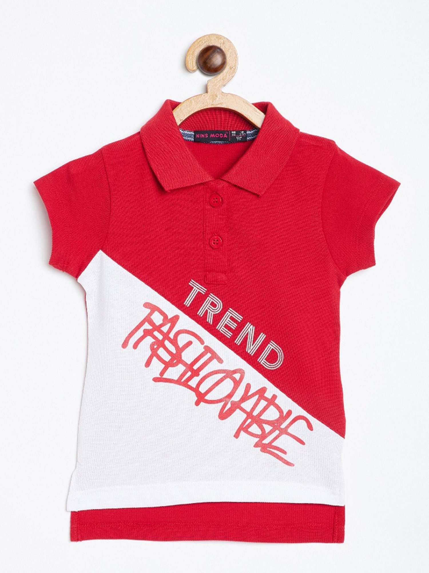NINS MODA Kids Red & White Printed Polo T-Shirt