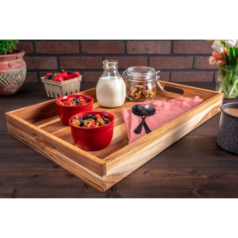 Lipper International Large Teak Tray with Cut Out Handles