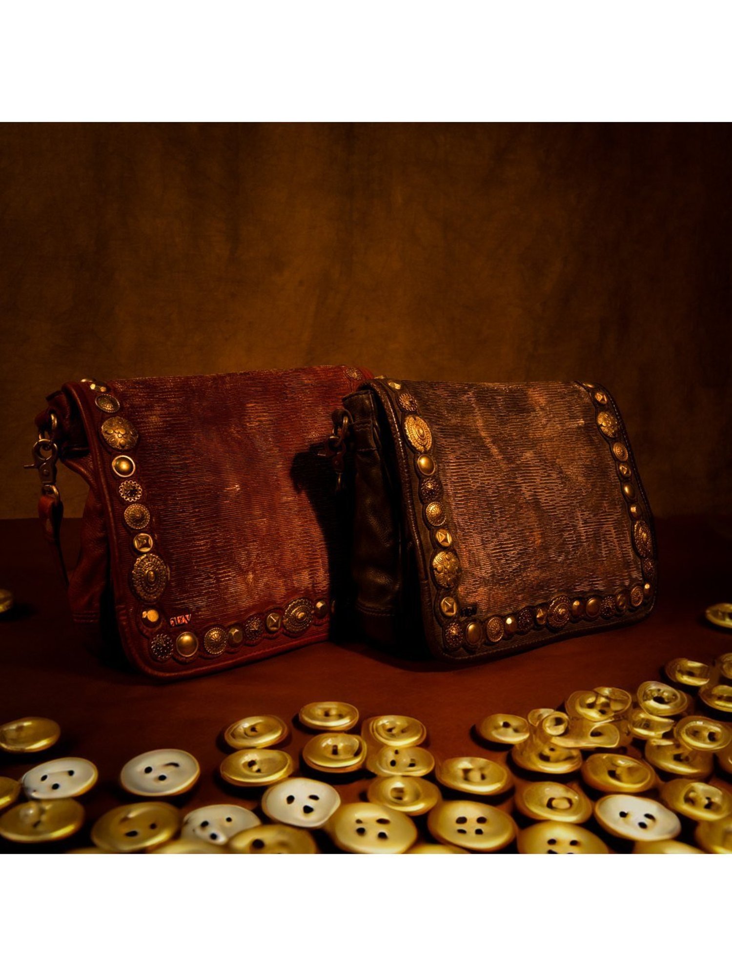 Art N Vintage Silvia Cognac Leather Embellished Medium Sling Handbag