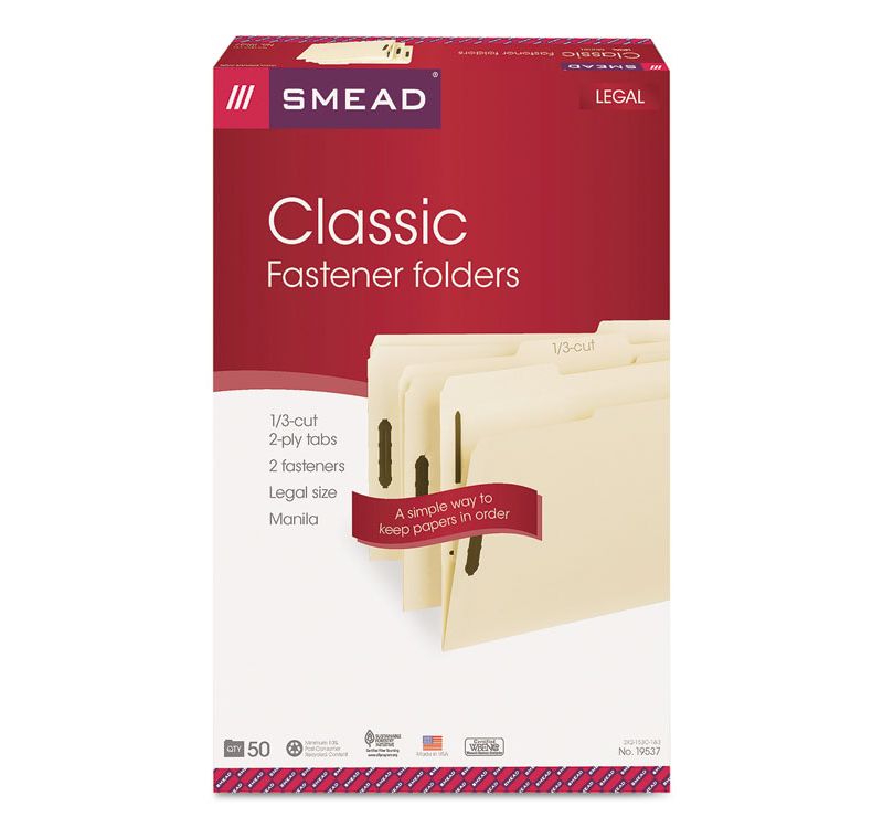 Smead Pressboard Folders with Two Pocket Dividers Legal Six-Section Red 10/Box 19079