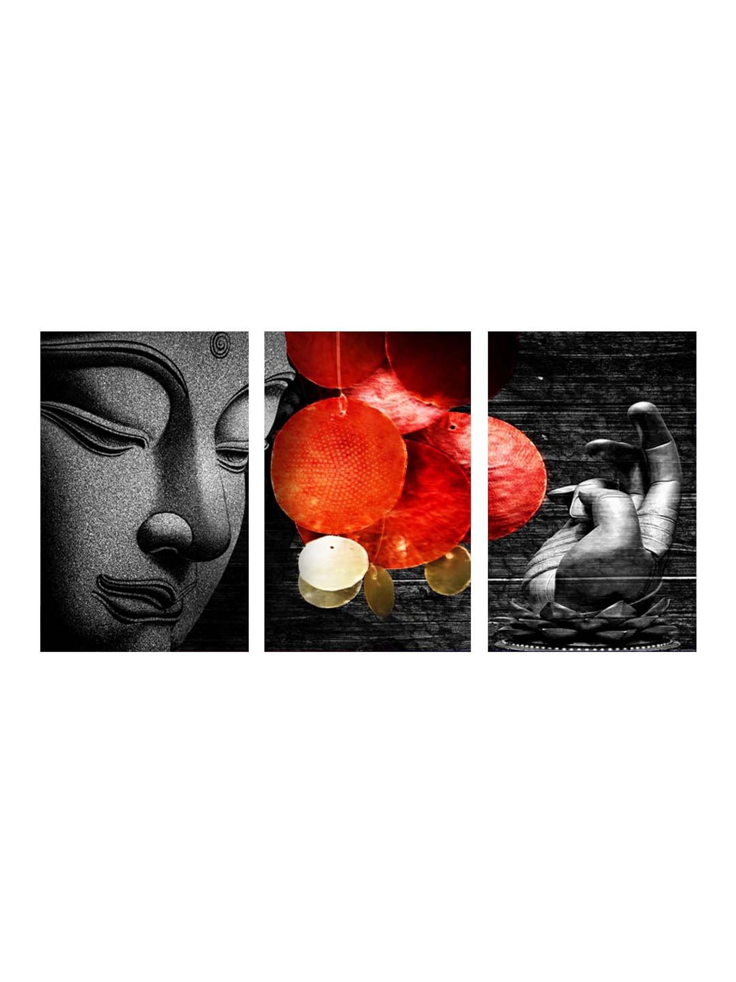 999Store Black & Red Buddha Art 3 Frame Canvas Paintings