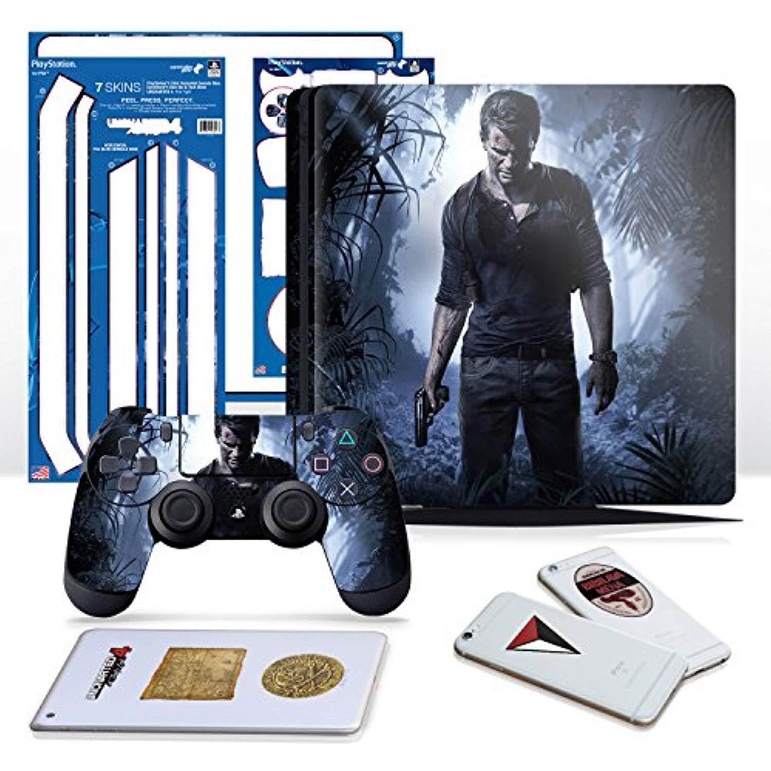 controller gear uncharted 4 a thief's end - ps4 slim vertical console & controller skin pack - playstation 4