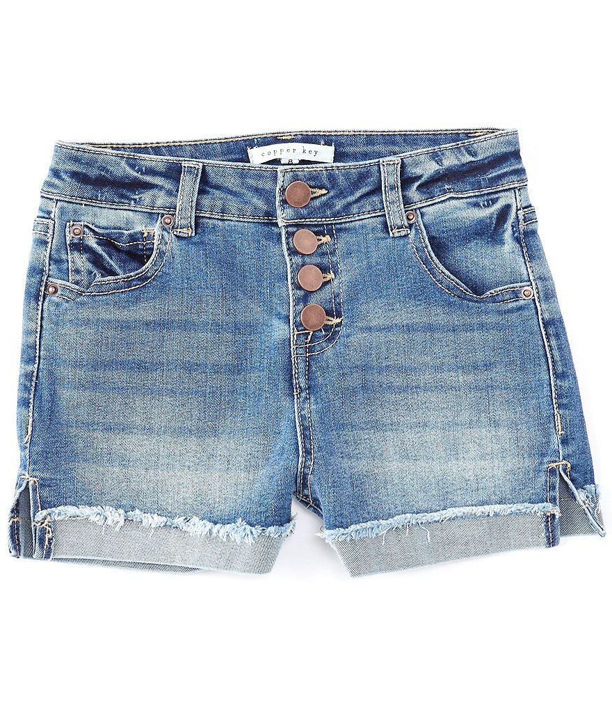 Copper Key Big Girls 7-16 High Waisted Button Front Frayed Hem Denim Shorts