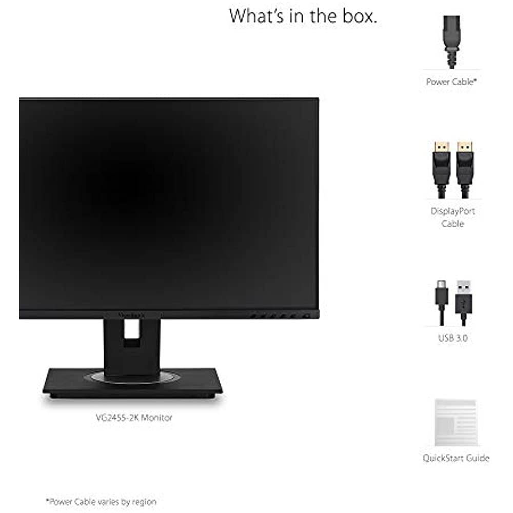 ViewSonic VG2455-2K 24" Quad HD 2560 x 1440 2K HDMI DisplayPort USB 3.1 Type-C Built-in Speakers USB 3.0 Hub Anti-Glare Backlit LED Height Adjustable IPS Monitor