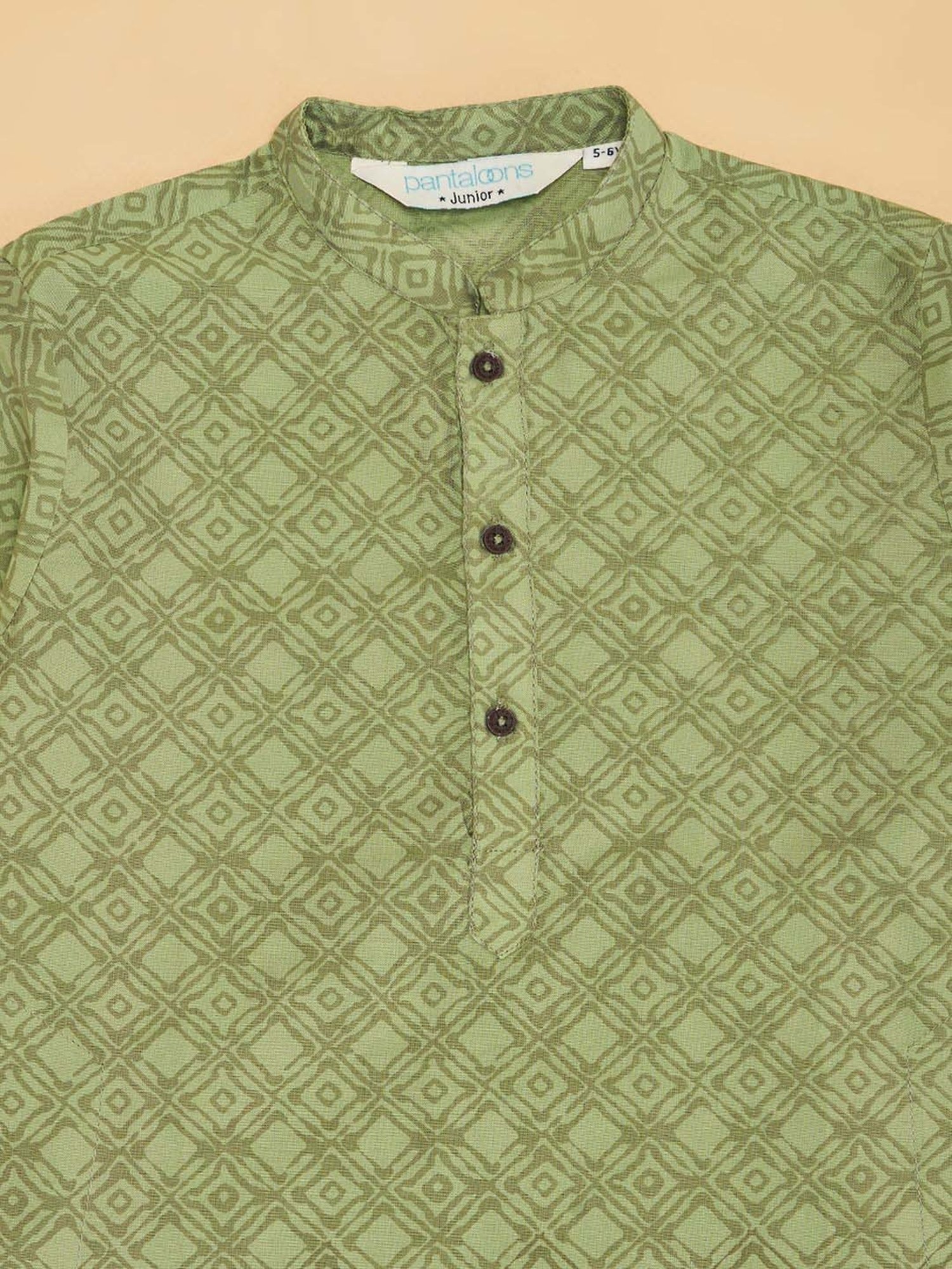 Indus Route by Pantaloons Boys Desert Sage Printed Full Sleeves Kurta Sets