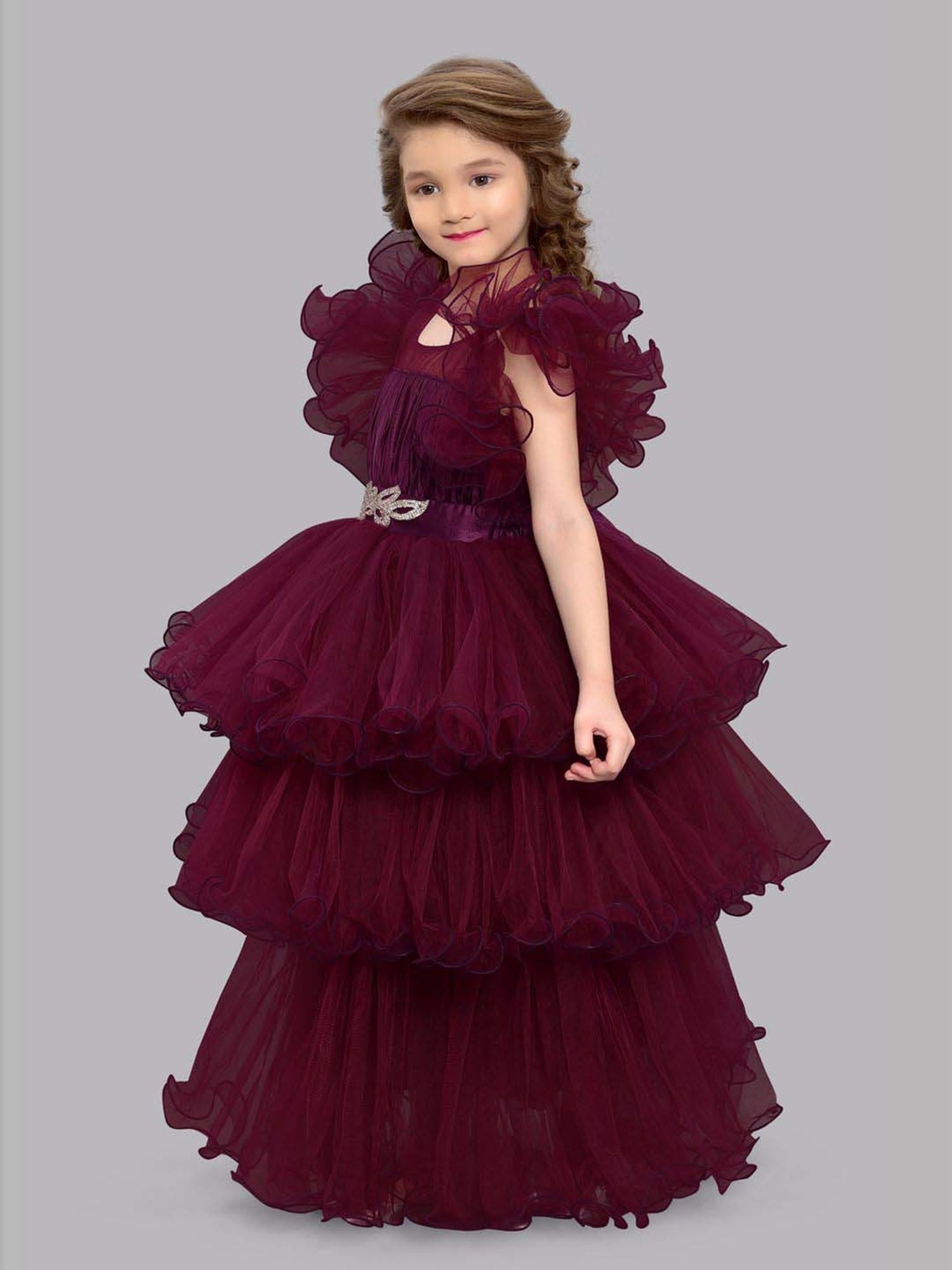 Pink Chick Kids Maroon Solid Party Gowns