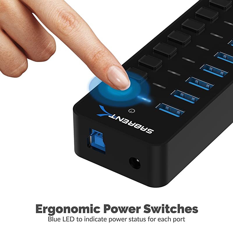 10-Port 60W USB 3.0 Hub with Individual Power Switches and LEDs Includes 60W 12V/5A Power Adapter (HB-BU10)