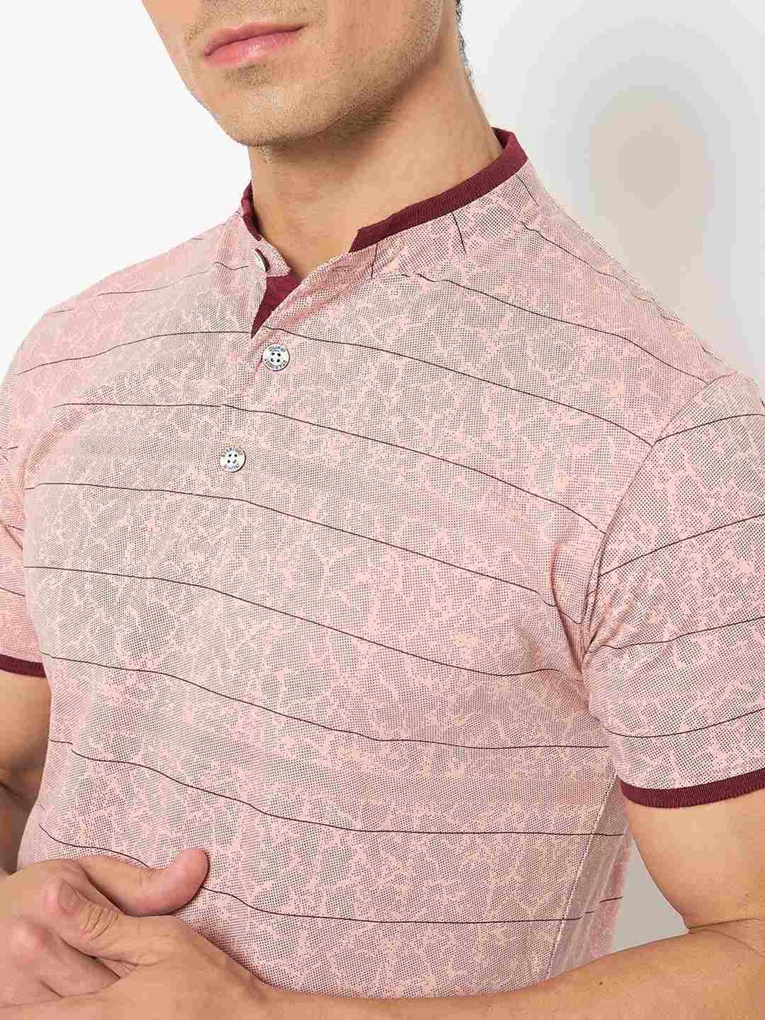 Duke Pink Slim Fit Striped T-Shirt