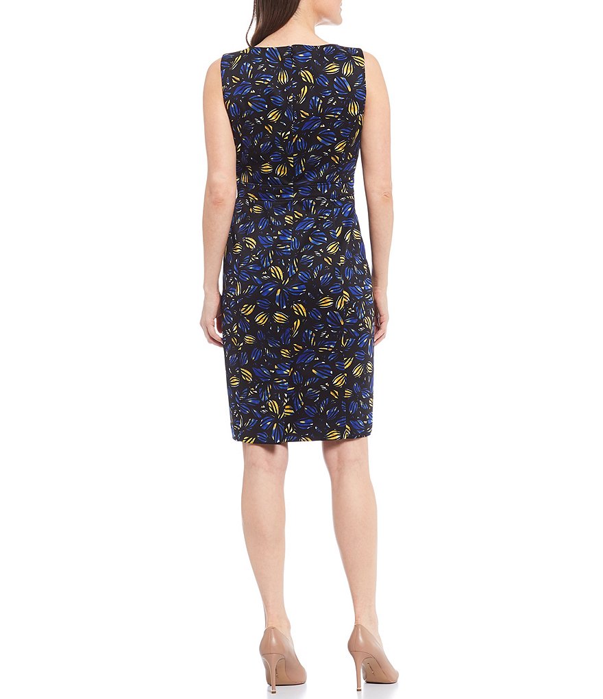Kasper Sleeveless Jewel Neck Floral Print Scuba Sheath Dress