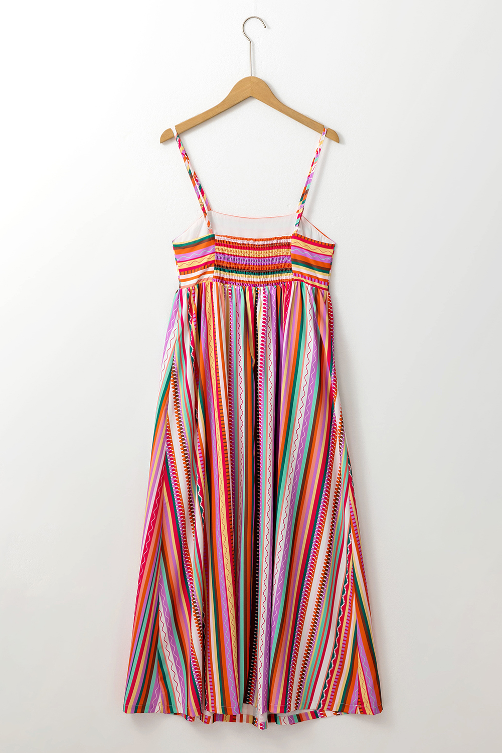 Multicolour Boho Striped Spaghetti Strap Smocked Back Maxi Dress