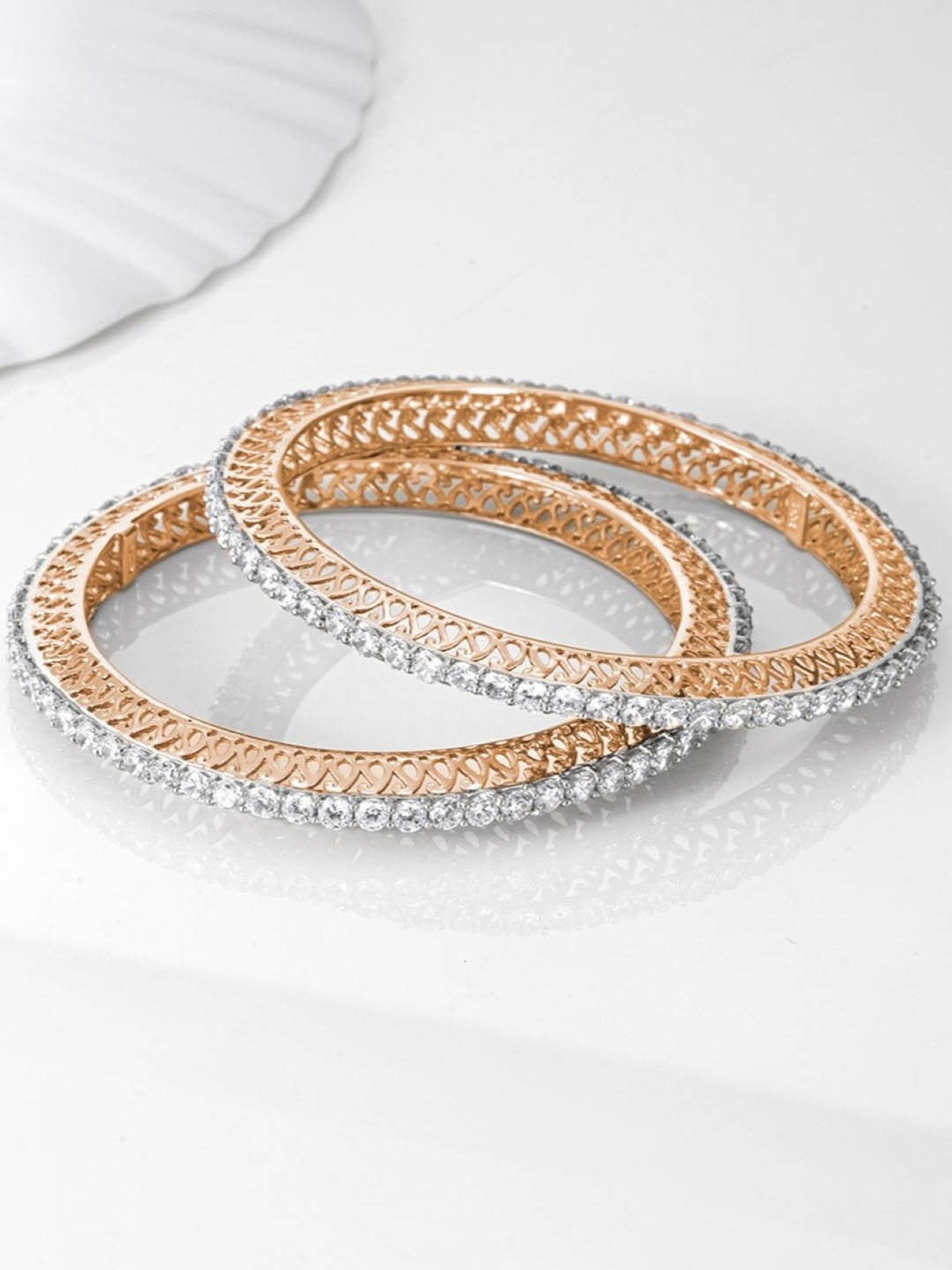 Zavya 925 Silver Rose Gold Elegance CZ Bangle for Women