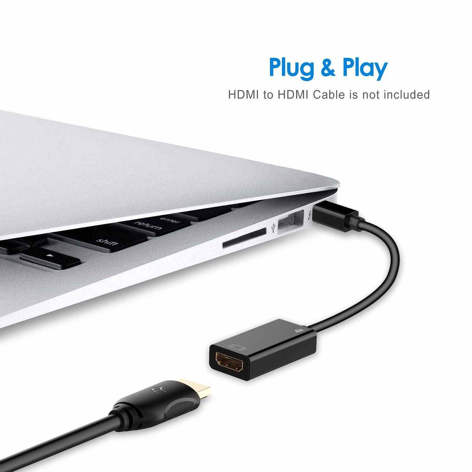 Mini DisplayPort to HDMI, Nurbenn Mini DP(Thunderbolt Compatible) to HDMI 4K Adapter Gold-Plated Cord for MacBook Pro, MacBook Air, Mac Mini, Microsoft Surface Pro 3/4