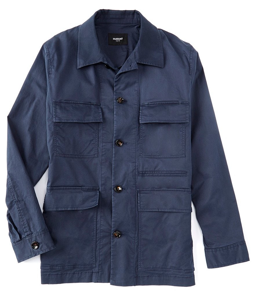 Murano Interstellar Collection Slim-Fit Solid Long-Sleeve Garment Washed Shirt Jacket