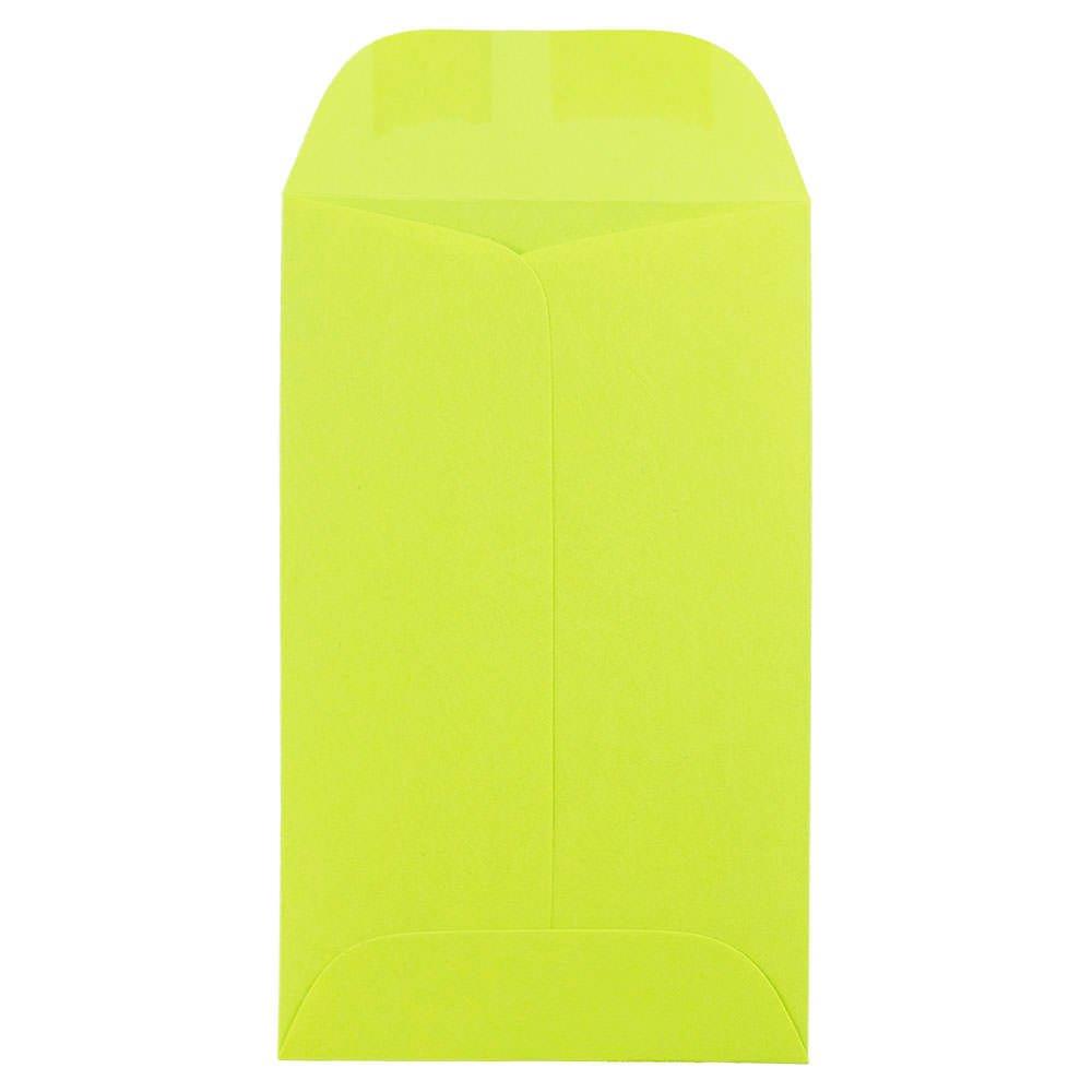 JAM PAPER #3 Coin Business Colored Envelopes - 2 1/2 x 4 1/4 - Ultra Lime Green - 50/Pack