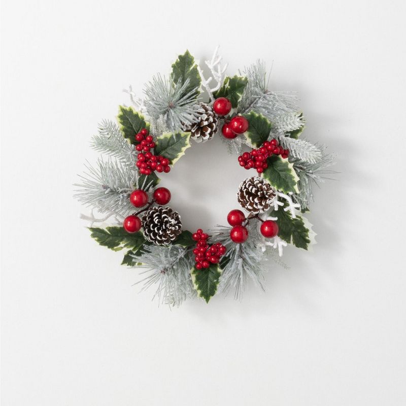 Sullivans Berry & Pine Artificial Mini Wreath 13"H Green