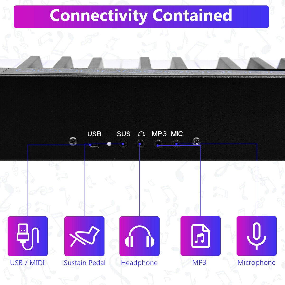 88-Key Portable Electronic Piano with Bluetooth and Voice Function-Black