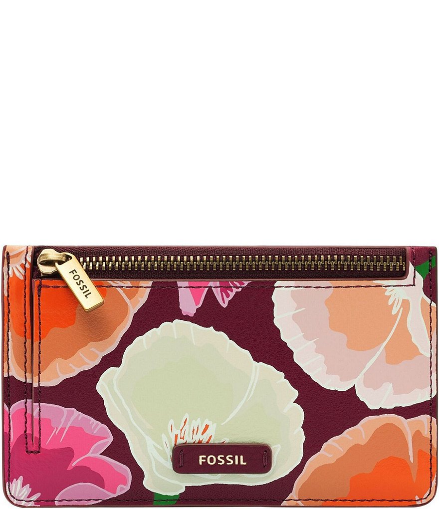 Fossil Logan Floral Print Zip Leather Card Case