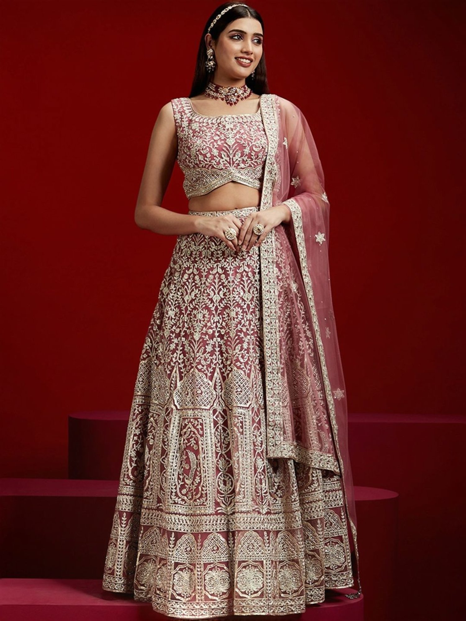 Libas Art Purple Embroidered Lehenga Choli Set With Dupatta