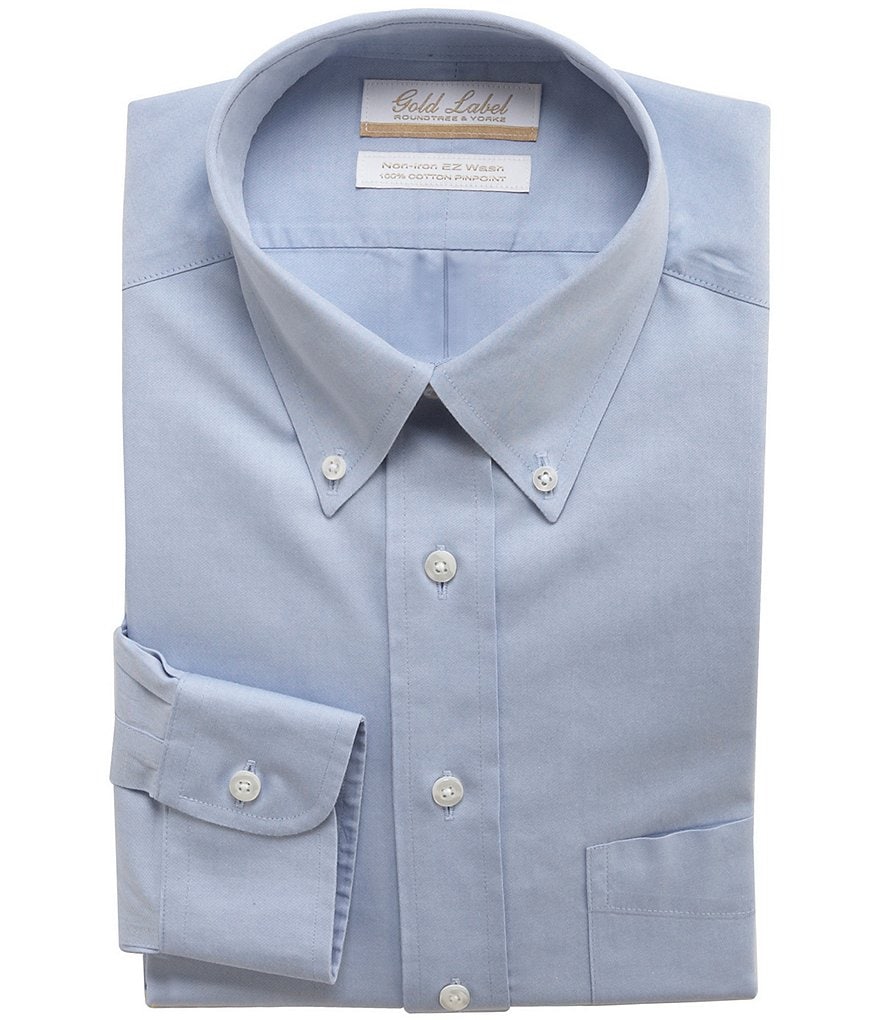 Gold Label Roundtree & Yorke Non-Iron Fitted Button-Down Collar Solid Dress Shirt