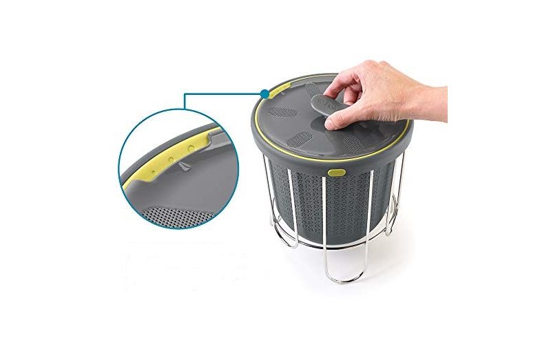 Polder Kitchen Composter-Flexible silicone bucket inverts for emptying and cleaning - no need to touch contents- adjustable lid for ventilation & airflow control, Gray / Green