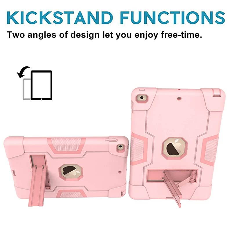 iPad 10.2 Case 2020 iPad 8th Generation Case/2019 iPad 7th Generation Case, Shockproof Rugged Protective Case with Kickstand, Rose Gold