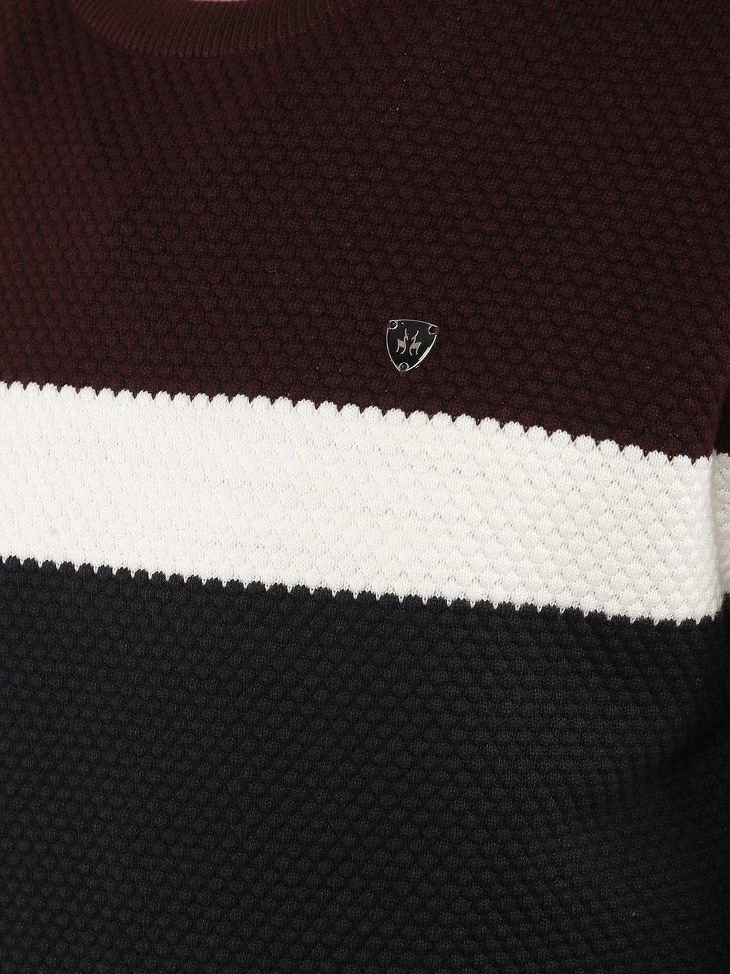 Crimsoune Club Wine Cotton Regular Fit Colour Block Sweater