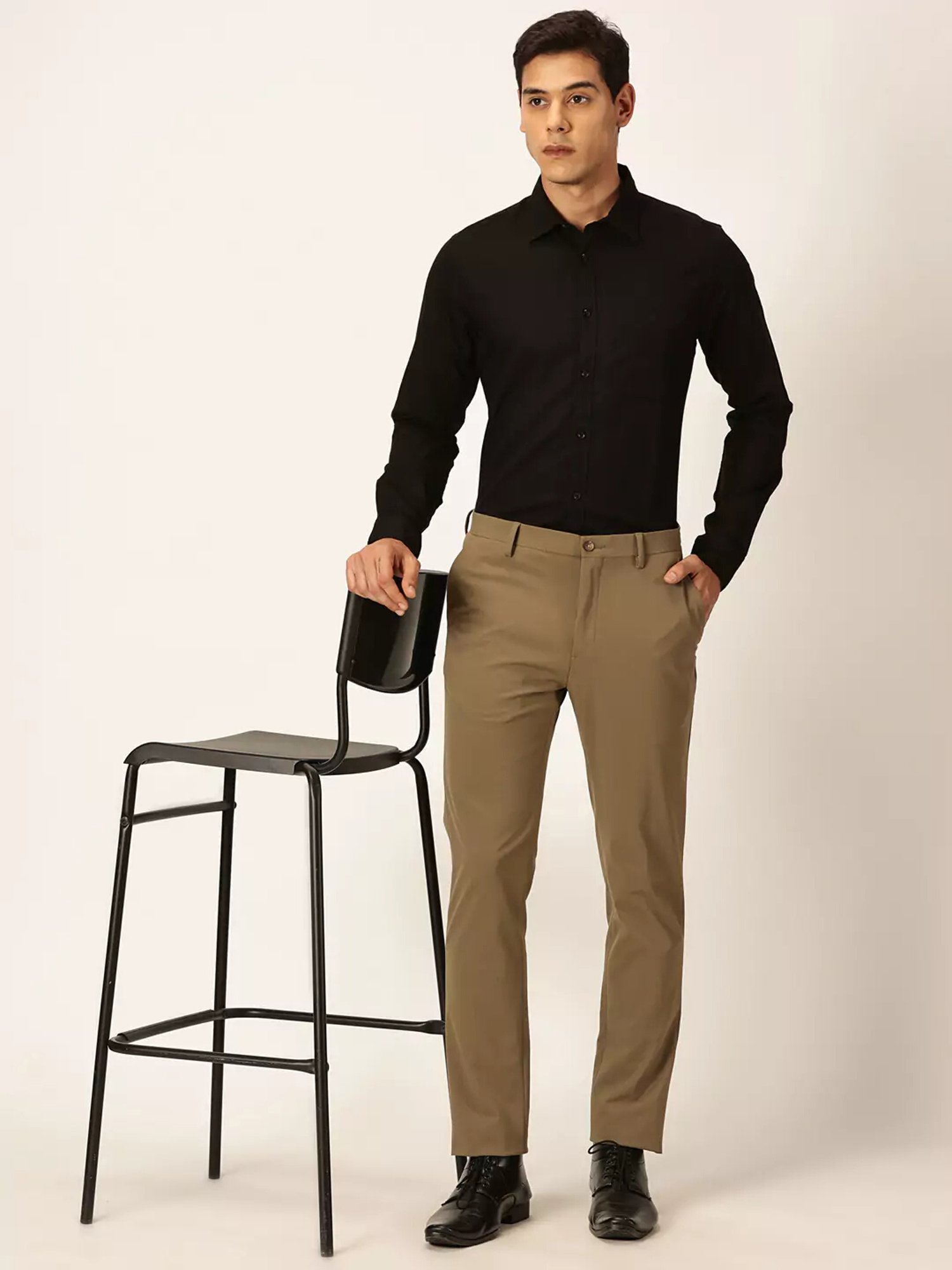 Thomas Scott Black Slim Fit Cotton Linen Shirt