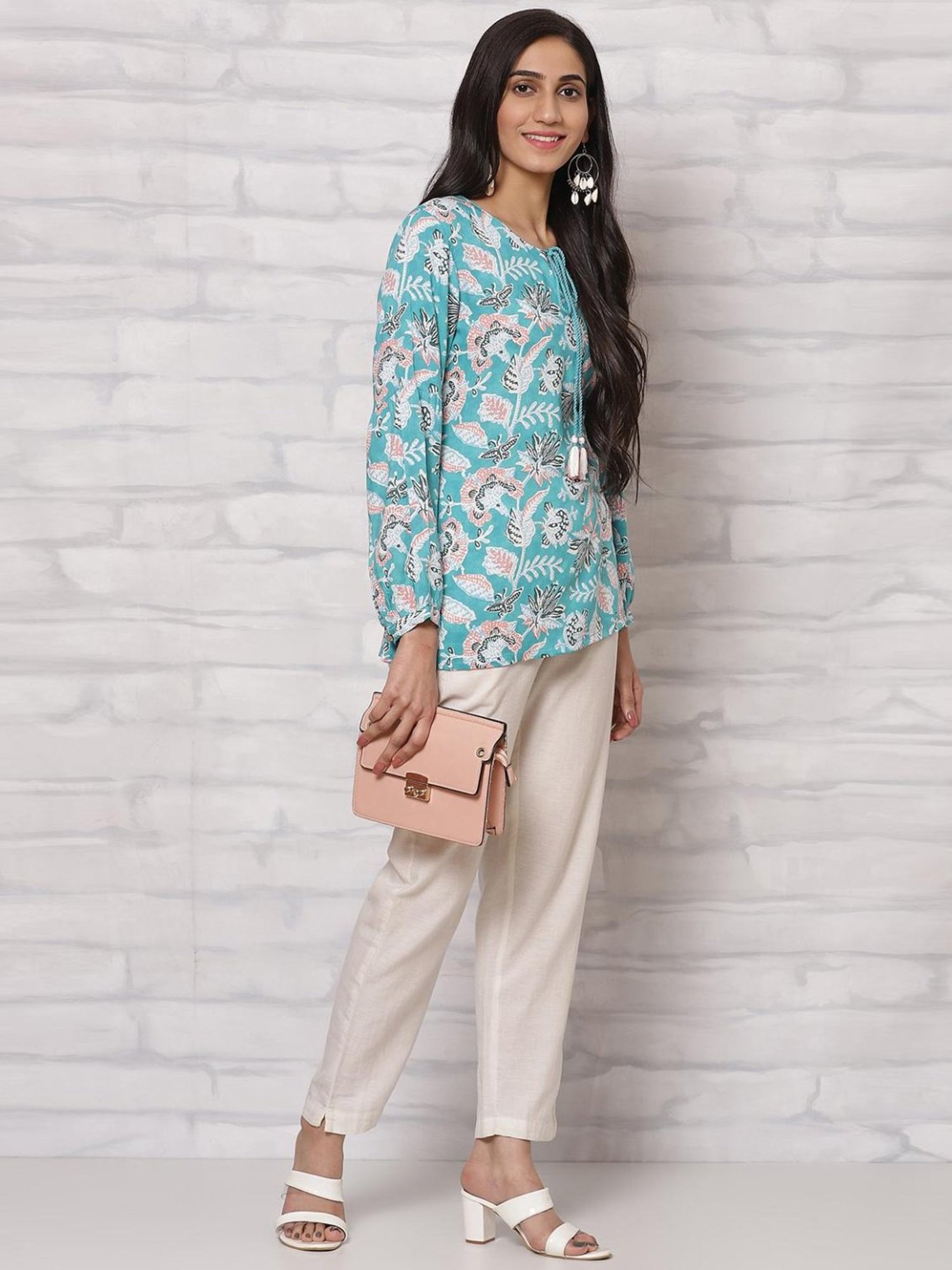 Rangriti Sky Blue Printed Top