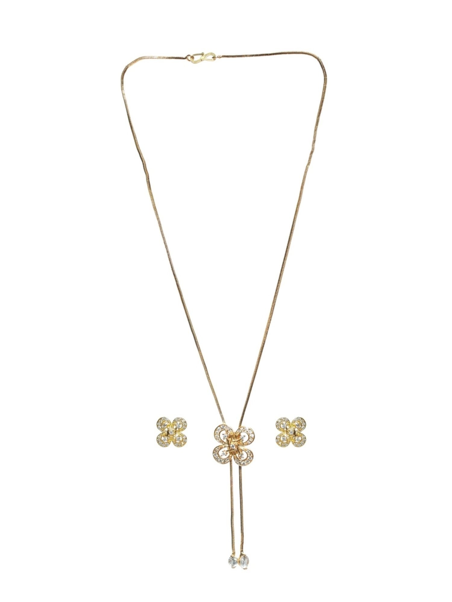 Aatmana Gold-Plated White Handcrafted AD Stone-Studded Adjustable Necklace Set for Women