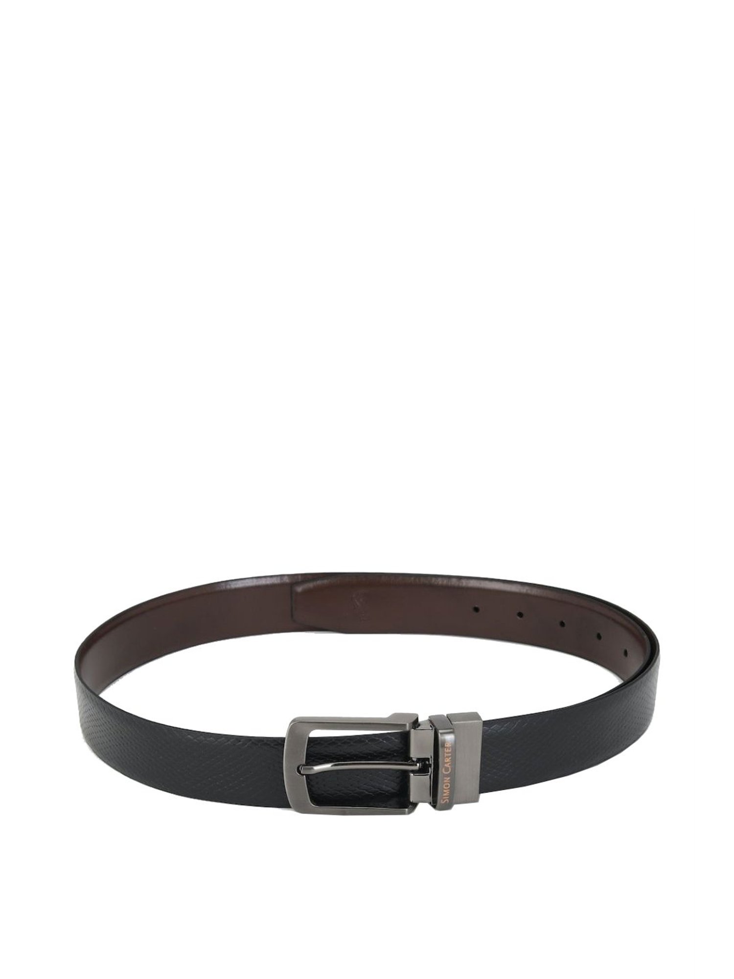 Simon Carter Black Leather Reversible Belt for Men