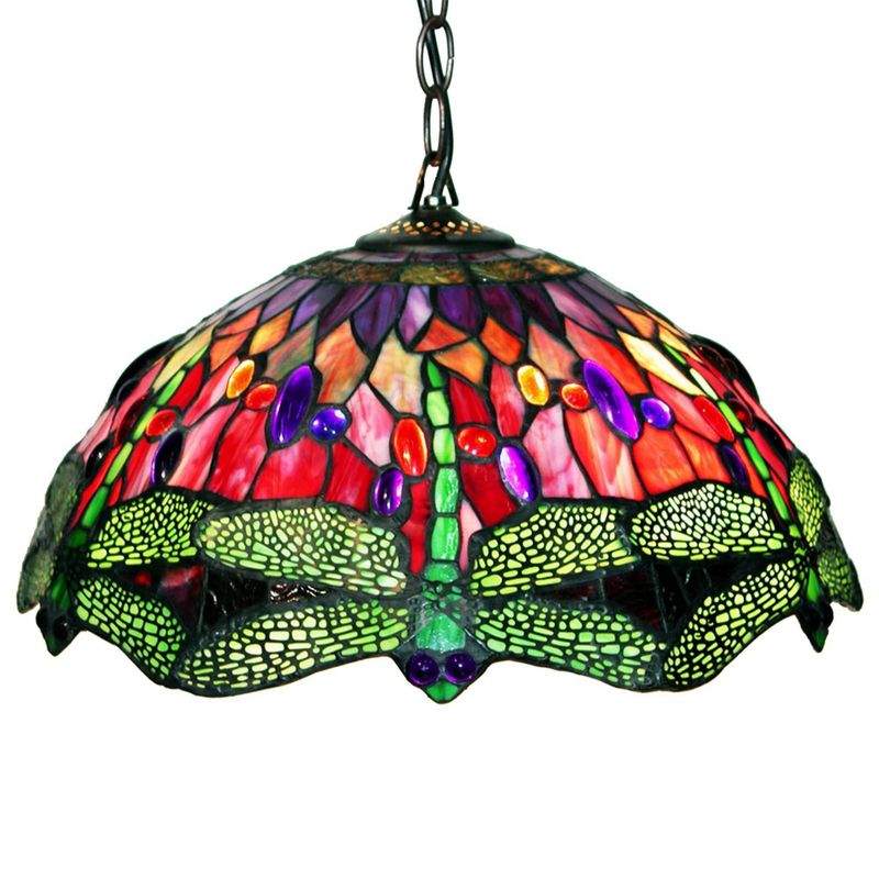 16" x 16" x 27" Tiffany Style Dragonfly Hanging Lamp Red/Green - Warehouse of Tiffany