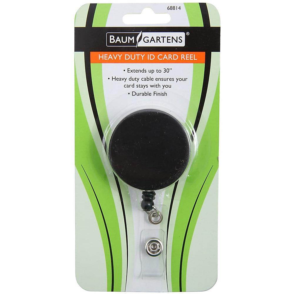Baumgartens Large ID Badge Reel Hvy-Duty Cord/Clip 30" Black/Chrome 68814