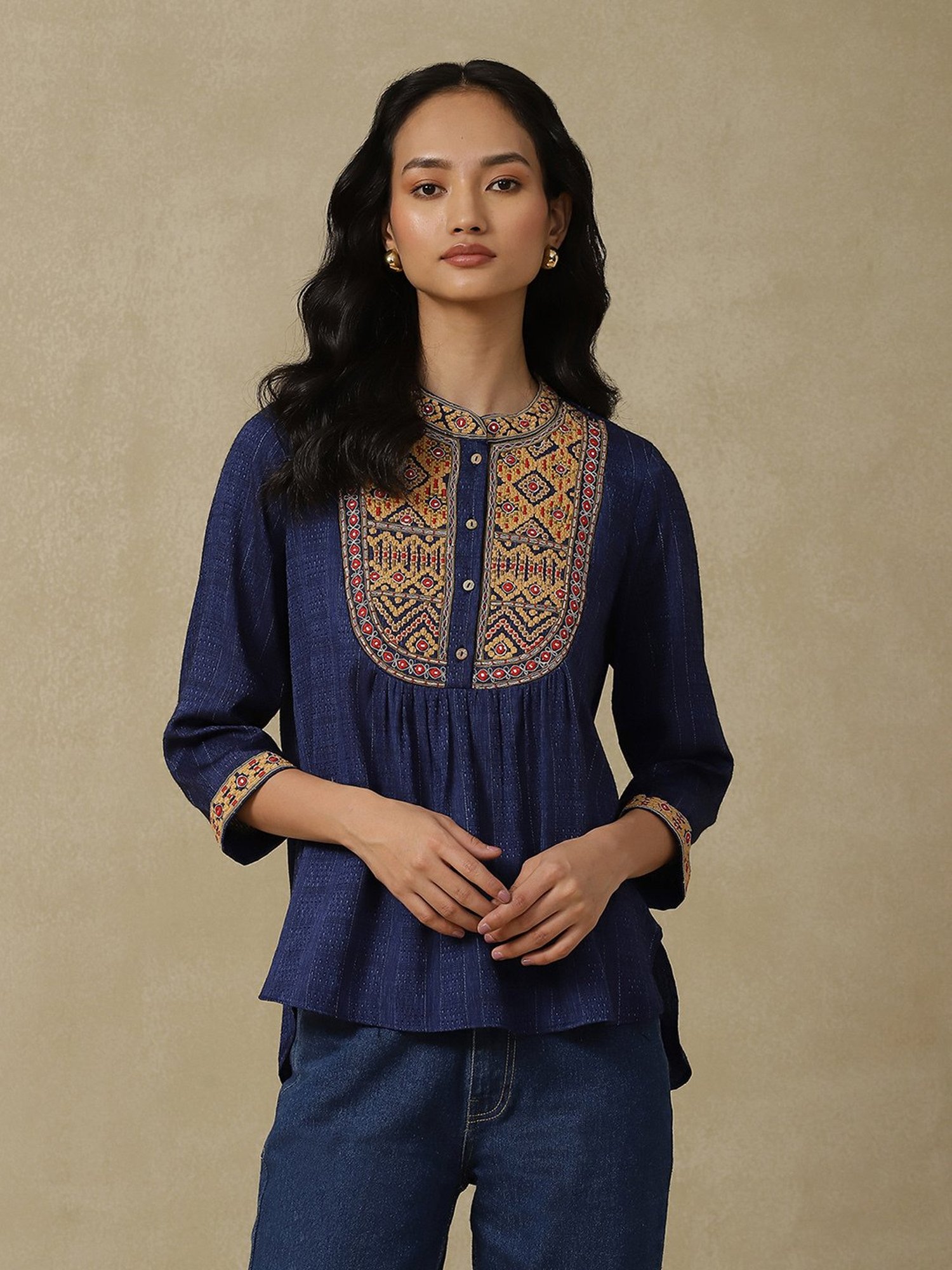 aarke Ritu Kumar Navy Embroidered Top