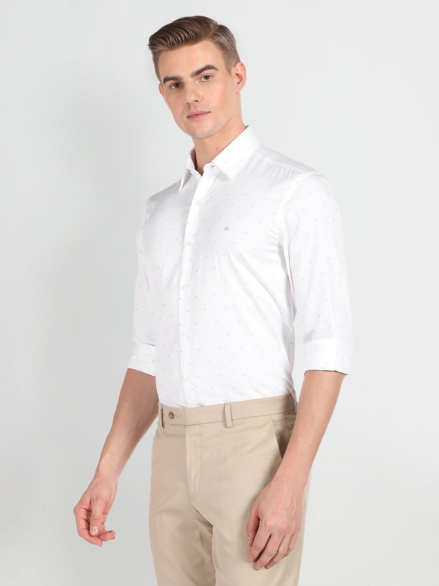 Arrow Newyork White Cotton Slim Fit Printed Shirt