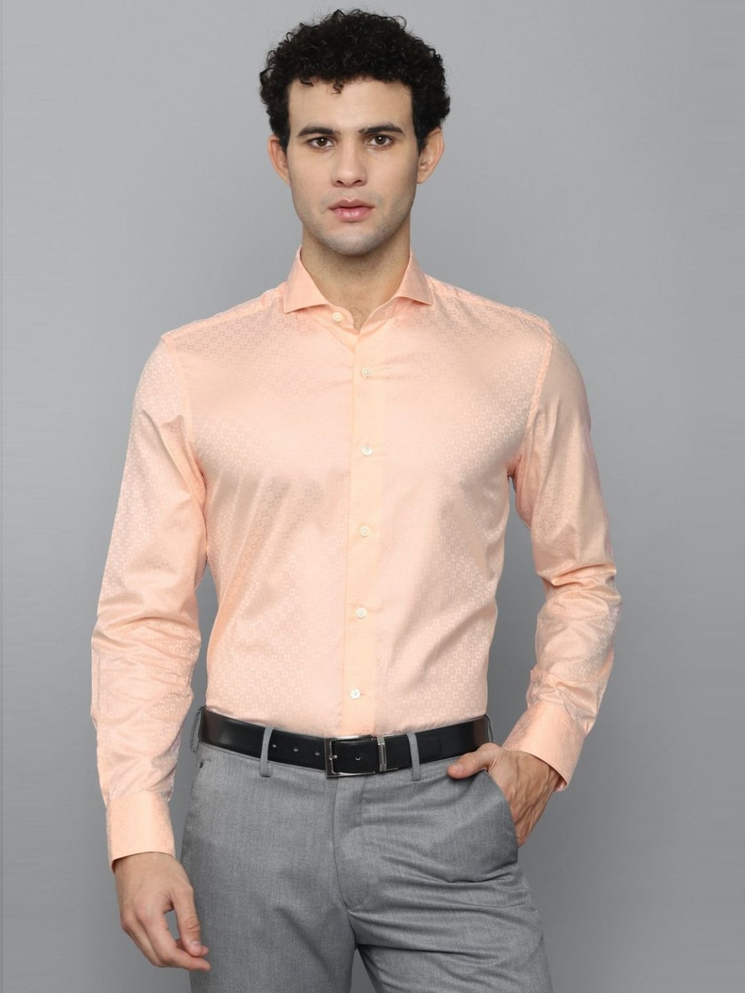 Luxure By Louis Philippe Peach Cotton Slim Fit Printed Shirt