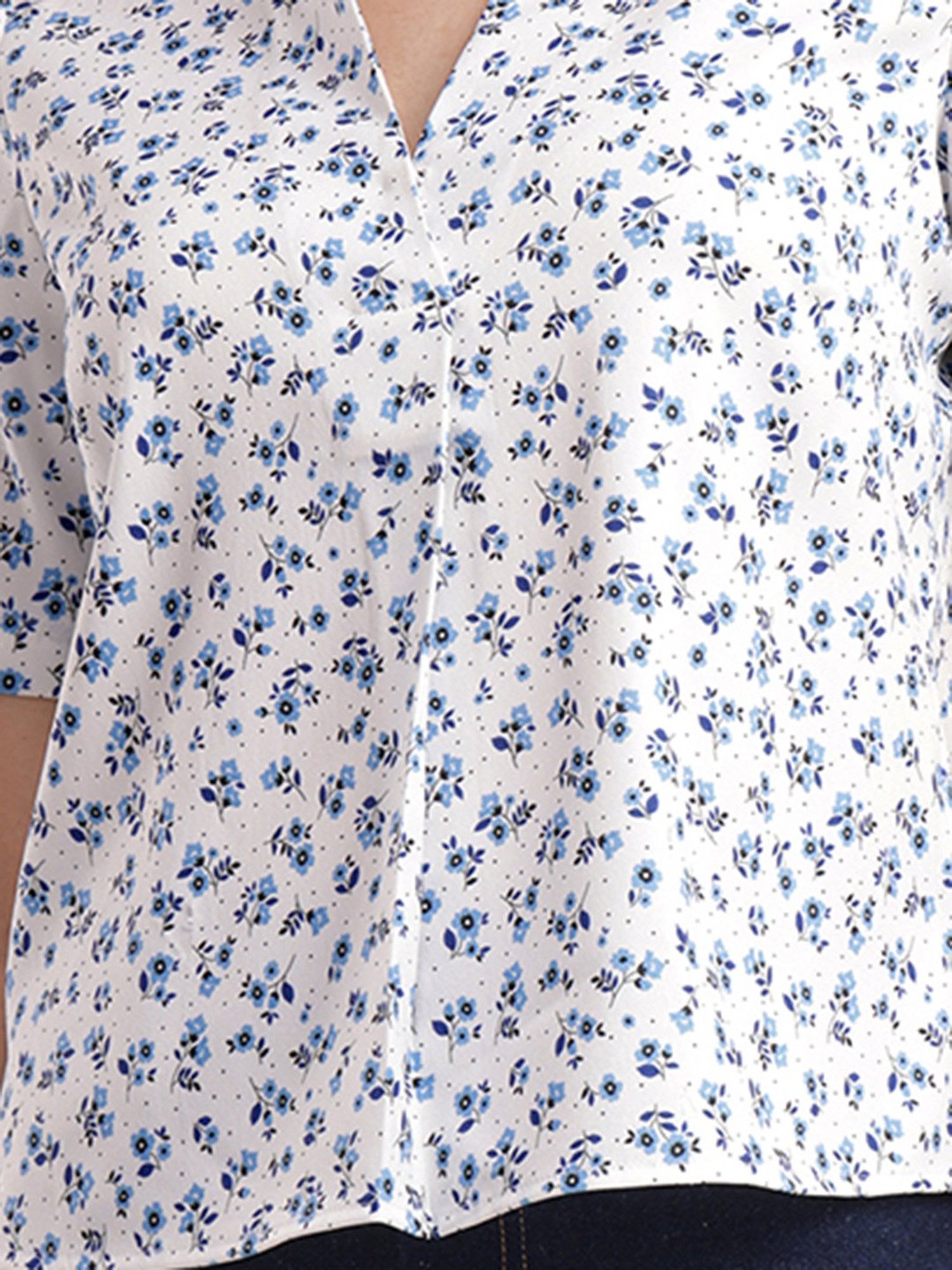 Fablestreet Blue & White Floral Print Top