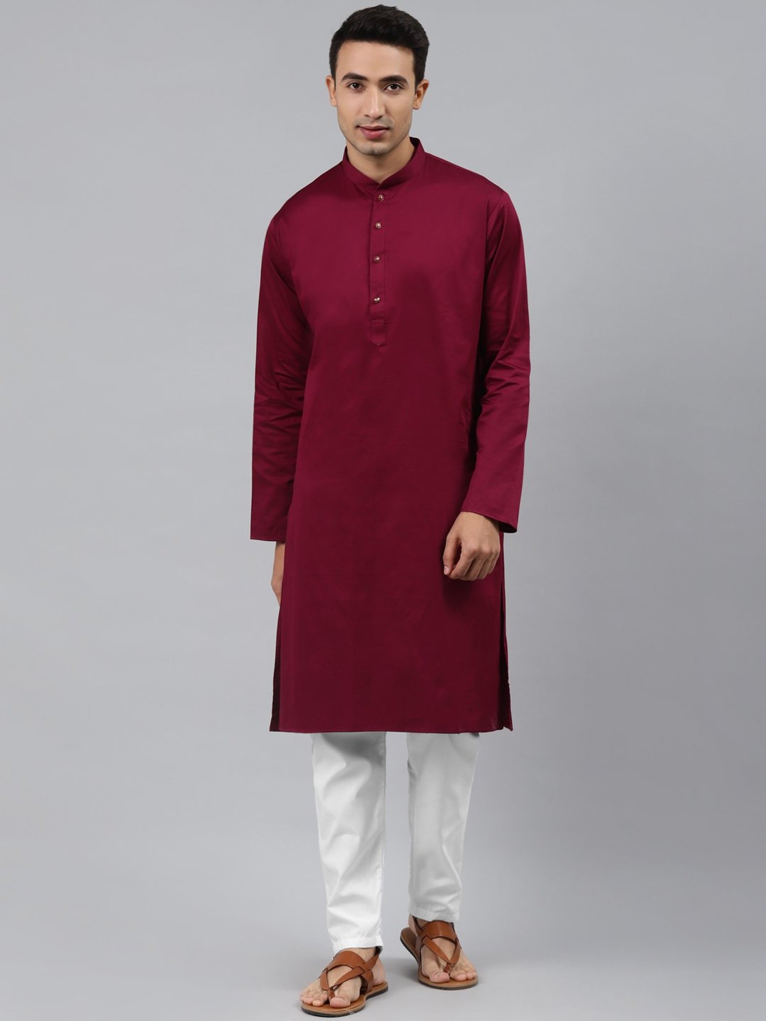 ManQ Maroon Regular Fit Ethnic Wear