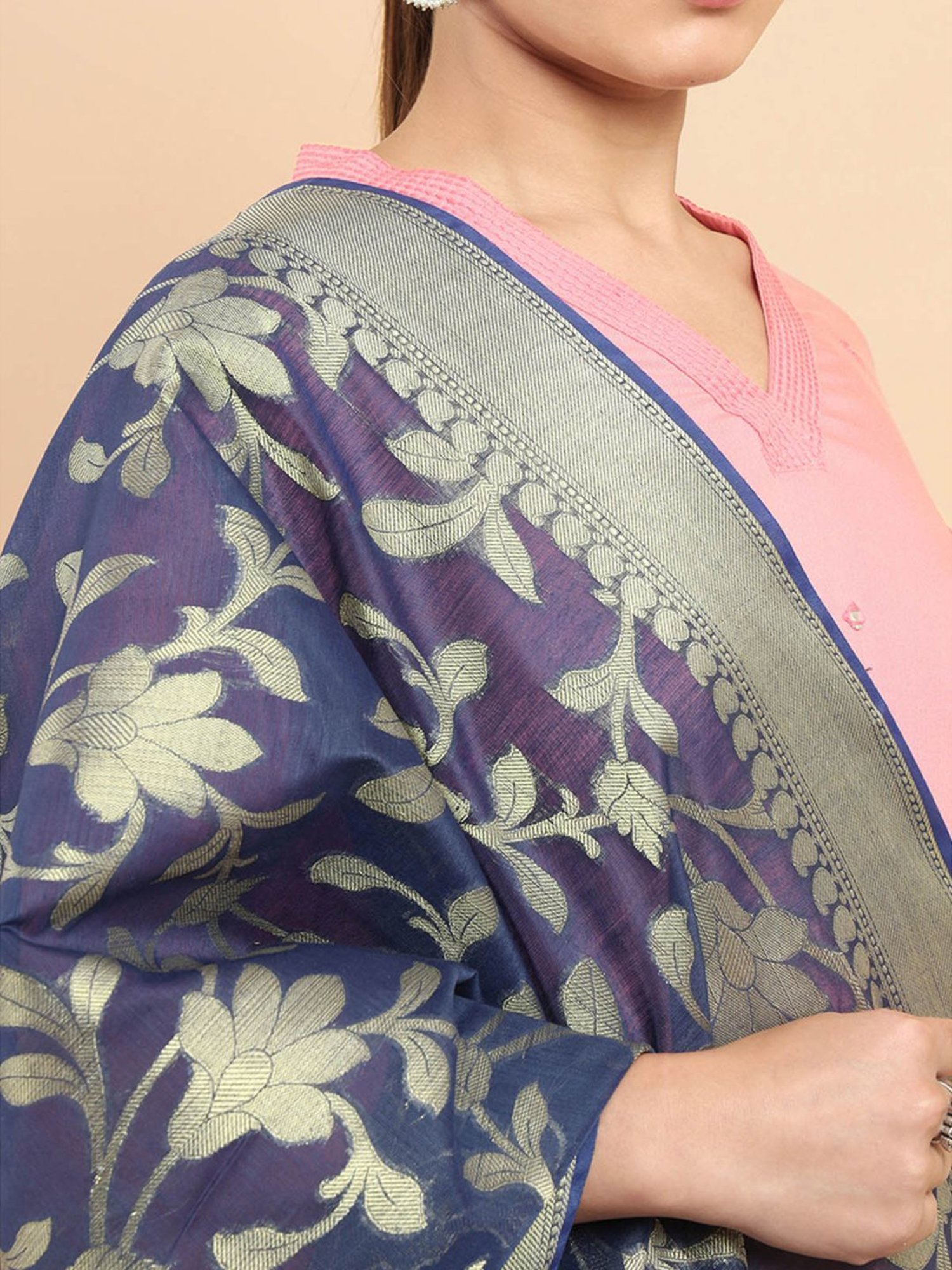 Soch Navy Woven Pattern Dupatta