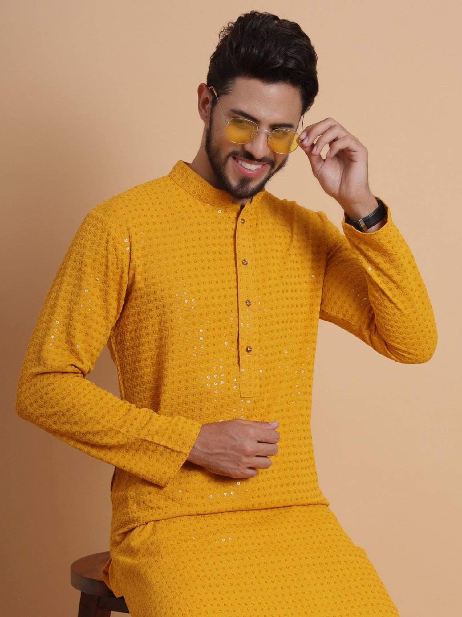 SWAGG INDIA Mustard Regular Fit Embroidered Kurta