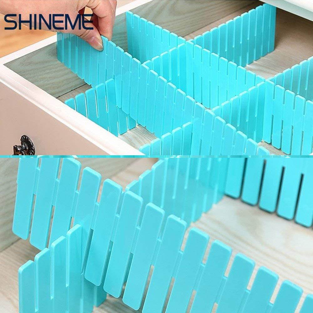8pcs DIY Drawer Organizer/Drawer Divider Household Storage ShineMeThickening Housing Spacer Sub-grid Finishing Shelves for Home Tidy Closet Stationary Makeup Socks Underwear Scarves(blue)