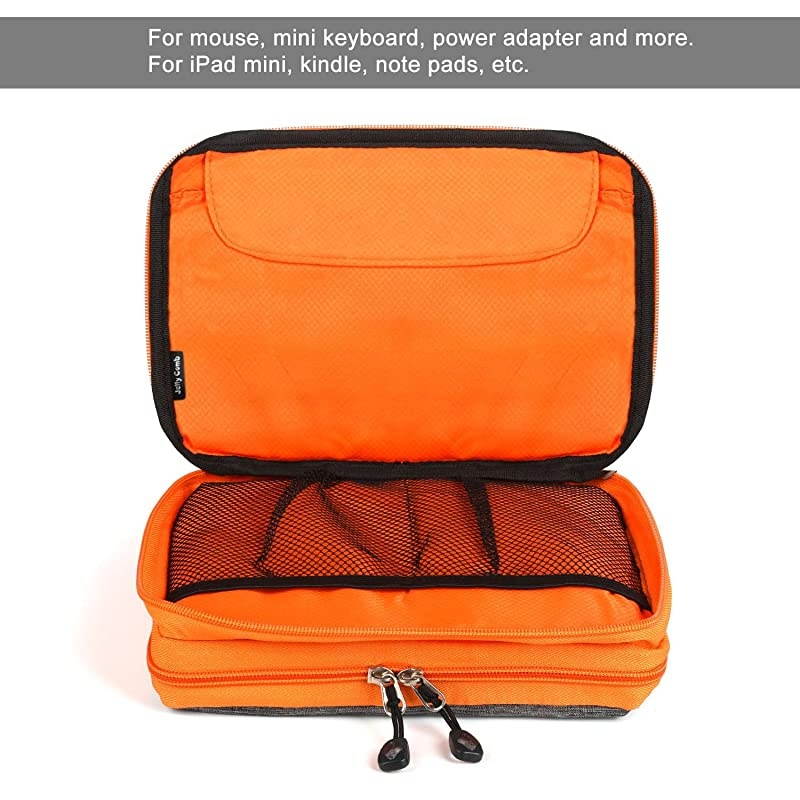 Electronics Organizer,  Electronic Accessories Cable Organizer Bag Waterproof Travel Cable Storage Bag for Charging Cable, Cellphone, Mini Tablet (Up to 7.9'') and More (Orange and Gray)