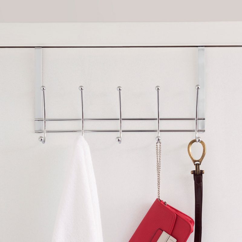 Home Basics Chrome Plated Steel Over the Door 5 hook Hanging Rack