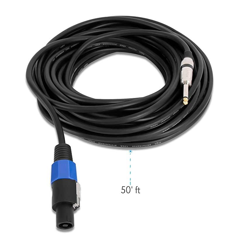 f 14 Audio CordSpeakon Connector to 14 Inch Male Connection 50 ft 12 Gauge Black Heavy Duty fessional Speaker Cable WireDelivers Sound PPSJ50
