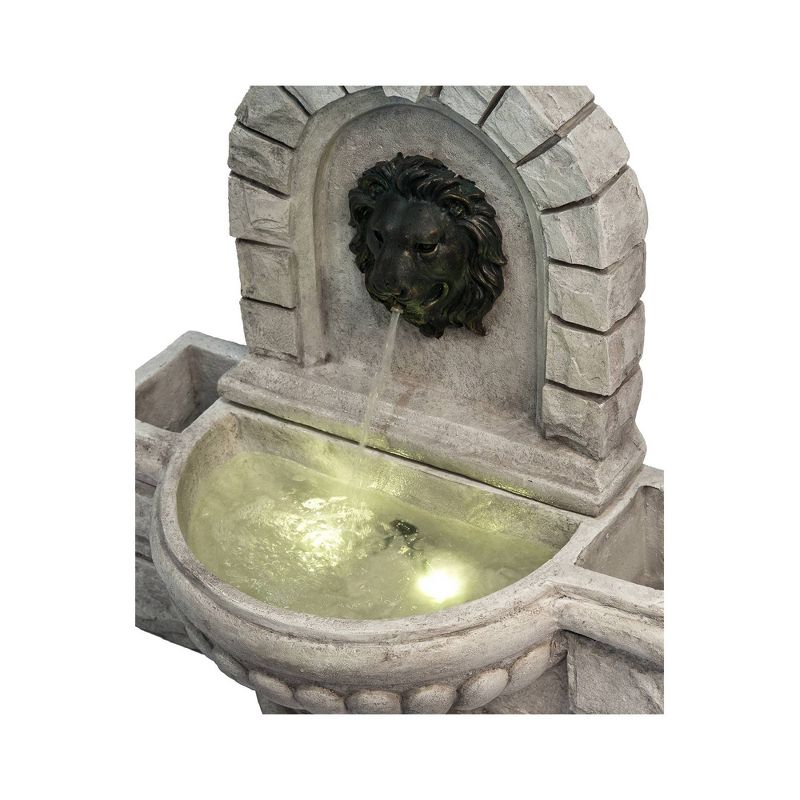 27.5" Lion Head Outdoor Wall Fountain with Planters and LED Light Gray - Peaktop