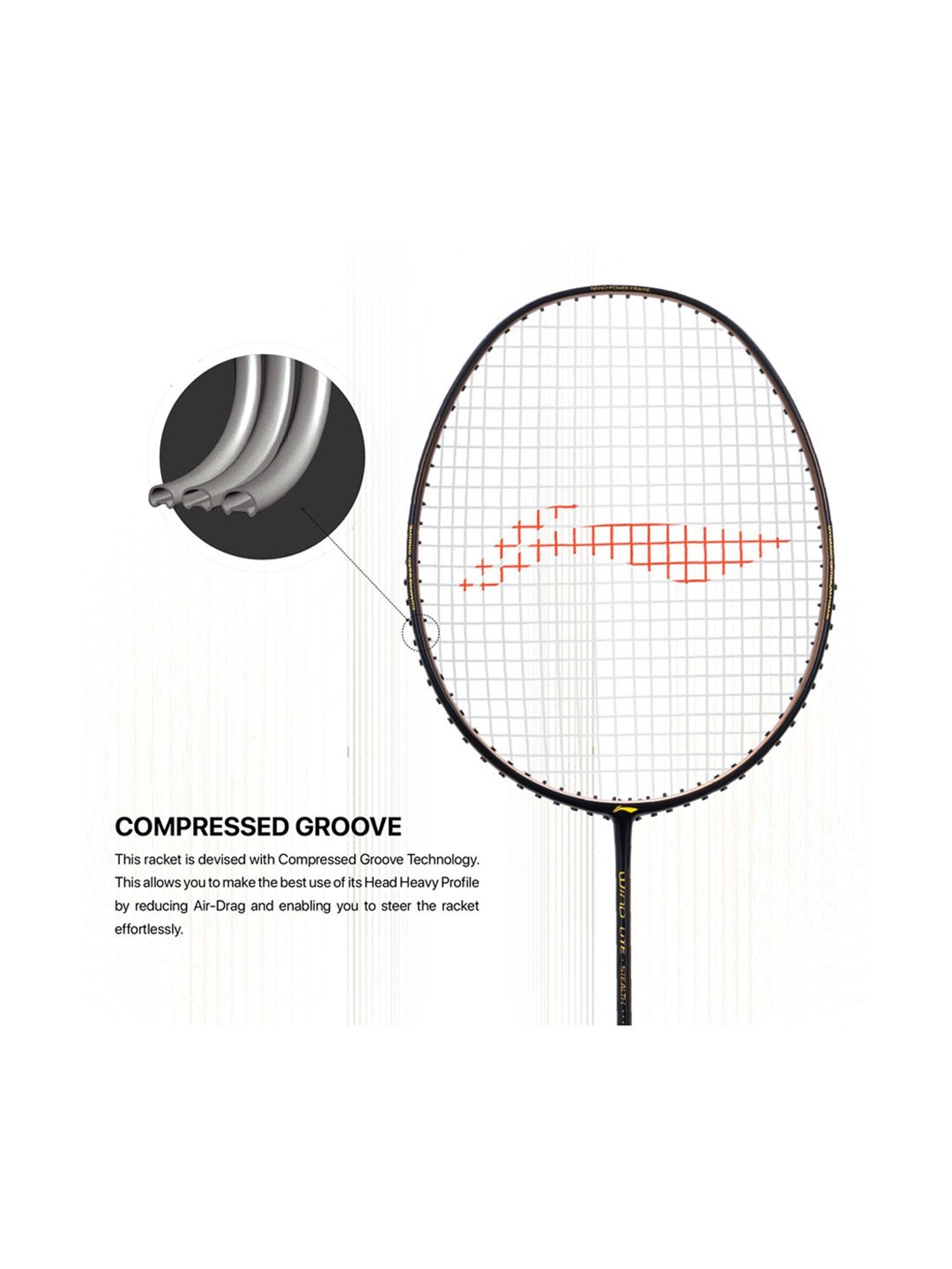 Li-Ning Wind Lite Stealth Badminton Racket (Charcoal Black) Size - Medium