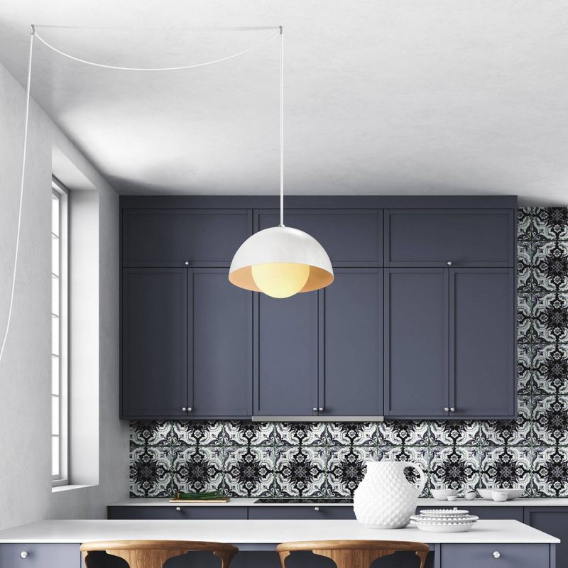 1-Light Amelia Plug-In Pendant with Glass Shade Matte White - Globe Electric