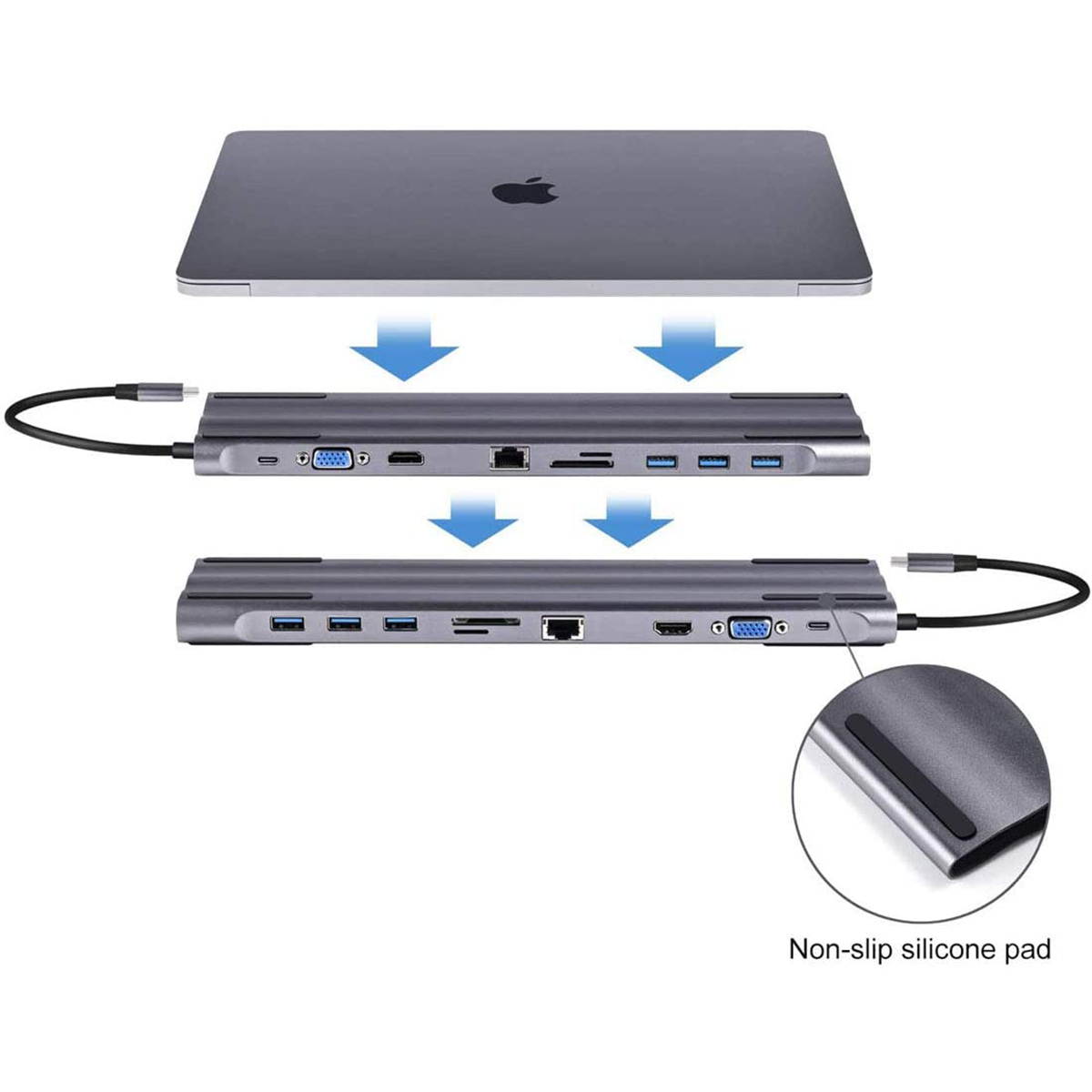 USB C Hub, 10 in 1 Multiport Adapter, 4K HDMI, VGA, Gigabit Ethernet RJ45, Type C PD, USB 3.0 Ports, SD/TF Card Reader for MacBook Pro, XPS 15, Surface Go, Laptops