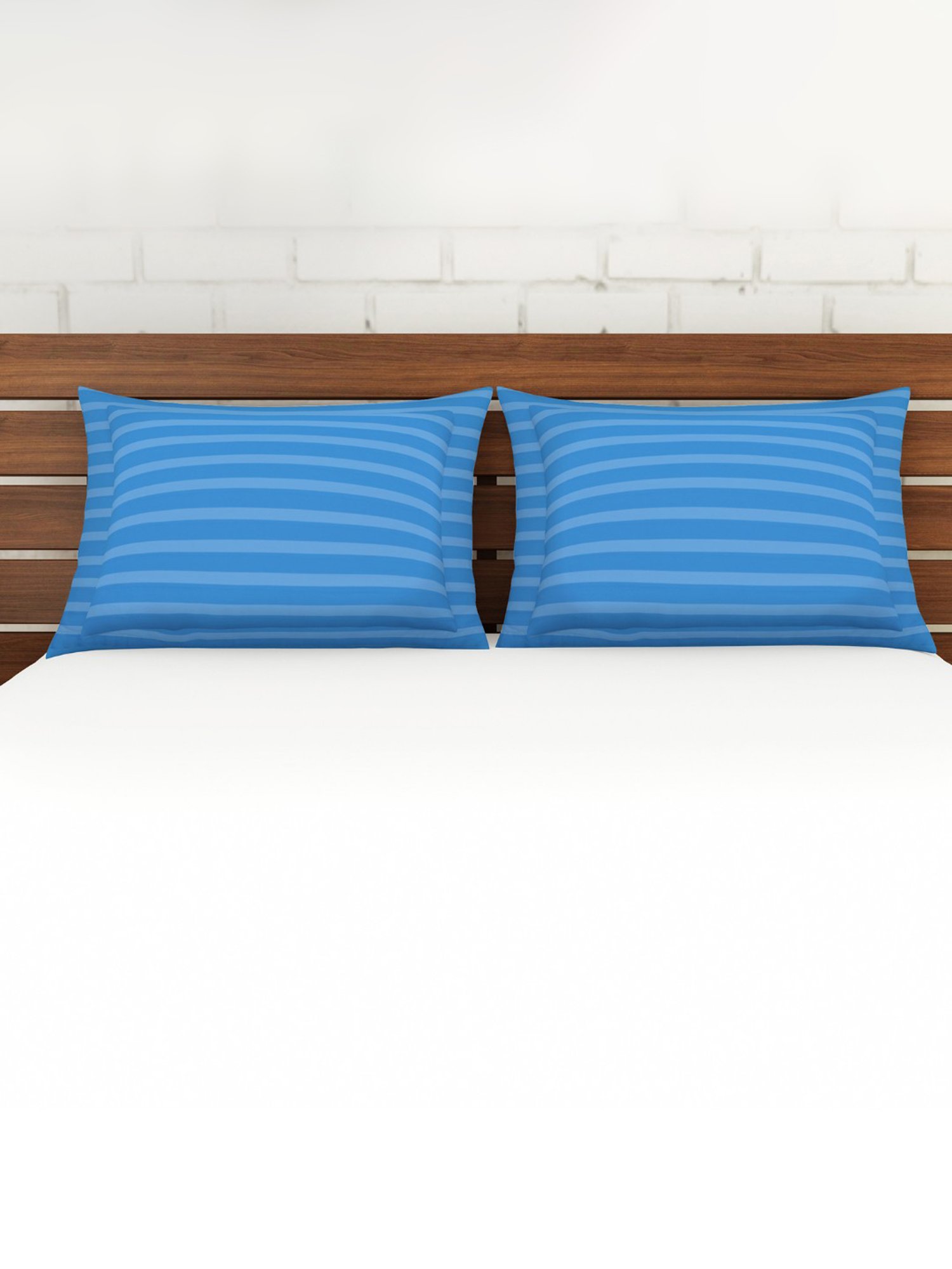 Spaces Stripes Blue 210 TC Cotton Pillow Cover - Set of 2